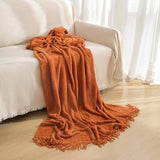 Orange Premium Woven Knitted Throw Blanket with Tassels | Soft, Cozy Sofa & Bed Blanket, Perfect for Office or Afternoon Naps 127x172cm - Side View