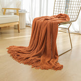 Orange Premium Woven Knitted Throw Blanket with Tassels | Soft, Cozy Sofa & Bed Blanket, Perfect for Office or Afternoon Naps 127x172cm - Low Angle