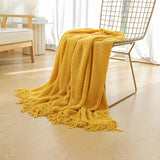 Yellow Premium Woven Knitted Throw Blanket with Tassels | Soft, Cozy Sofa & Bed Blanket, Perfect for Office or Afternoon Naps 130x220cm - Rear View