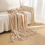 Yellow Premium Woven Knitted Throw Blanket with Tassels | Soft, Cozy Sofa & Bed Blanket, Perfect for Office or Afternoon Naps 130x220cm - Low Angle