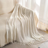 Beige Premium Woven Knitted Throw Blanket with Tassels | Soft, Cozy Sofa & Bed Blanket, Perfect for Office or Afternoon Naps 130x260cm - Front View