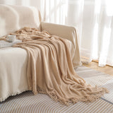 Khaki Premium Woven Knitted Throw Blanket with Tassels | Soft, Cozy Sofa & Bed Blanket, Perfect for Office or Afternoon Naps 130x220cm - Front View