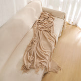 Khaki Premium Woven Knitted Throw Blanket with Tassels | Soft, Cozy Sofa & Bed Blanket, Perfect for Office or Afternoon Naps 130x260cm - Side View