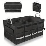 Foldable Car Storage Box with Metal Handle - Foldable Trunk Organizer for Efficient Vehicle Storage 35*35*30cm - Front View