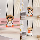White+Orange 2 pcs Rocking Duck Car Ornament - Cute duck figurine with hat and small school bag, car interior decoration - Side View