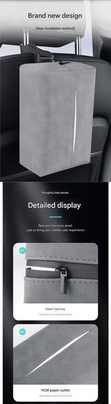 2 pcs Black Stylish Car Tissue Box for Seat Back - Car Interior Tissue Pack for Seat Back, Armrest Box, Sun Visor 18.5x12.5x7cm - Top-Down View
