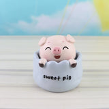 2 pcs Blue Cute Pig Head Bobble Head Car Ornament | Resin Pig Doll for Car Dashboard Decoration 6.5x7cm - Front View