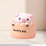 2 pcs Yellow Cute Pig Head Bobble Head Car Ornament | Resin Pig Doll for Car Dashboard Decoration 6.5x7cm - Front View