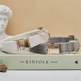 Grey Durable Dog Collar with Metal Buckle - Adjustable Nylon Pet Collar for Small to Large Dogs Size L - Side View