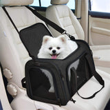 Black Portable Pet Travel Carrier Bag - Foldable, Durable, and Comfortable for Small Dogs & Cats 45cmx30cmx30cm - Front View