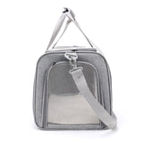Grey Portable Pet Travel Carrier Bag - Foldable, Durable, and Comfortable for Small Dogs & Cats 45cmx30cmx30cm - Front View