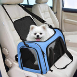 Blue Portable Pet Travel Carrier Bag - Foldable, Durable, and Comfortable for Small Dogs & Cats 45cmx30cmx30cm - Front View