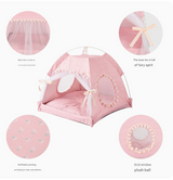 Pink Floral Portable Folding Pet Tent - Summer Cat & Dog Shelter with Mesh Window, Lightweight and Breathable, Ideal for Travel & Home Use 35x35x30CM - Front View