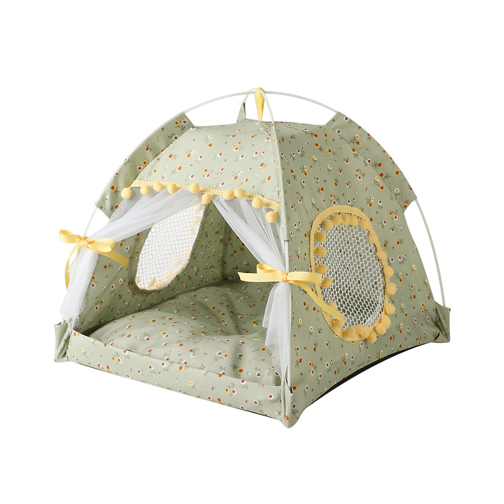 Fruit green floral Portable Folding Pet Tent - Summer Cat & Dog Shelter with Mesh Window, Lightweight and Breathable, Ideal for Travel & Home Use