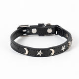 3 pcs Black Stylish PU Leather Pet Collar - Anti-Loss, Puppy Bell, Star & Moon Design Width 1.2cm Total Length 35cm
