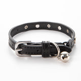 3 pcs Black Stylish PU Leather Pet Collar - Anti-Loss, Puppy Bell, Star & Moon Design Width 1.2cm Total Length 35cm - Front View