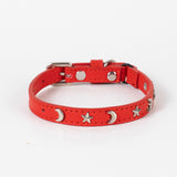 3 pcs Red Stylish PU Leather Pet Collar - Anti-Loss, Puppy Bell, Star & Moon Design Width 1.2cm Total Length 35cm - Front View