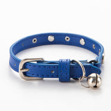 3 pcs Dark blue Stylish PU Leather Pet Collar - Anti-Loss, Puppy Bell, Star & Moon Design Width 1.2cm Total Length 35cm - Front View