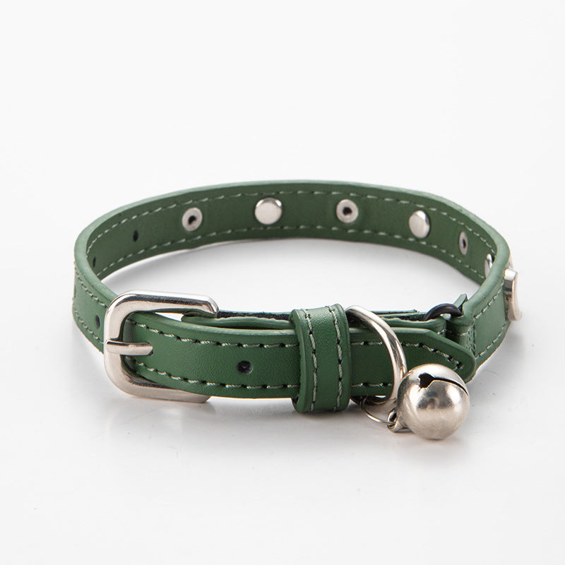 3 pcs Green Stylish PU Leather Pet Collar - Anti-Loss, Puppy Bell, Star & Moon Design Width 1.2cm Total Length 35cm