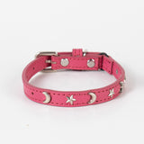 3 pcs Rose red Stylish PU Leather Pet Collar - Anti-Loss, Puppy Bell, Star & Moon Design Width 1.2cm Total Length 35cm - Front View