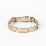 3 pcs Gold Stylish PU Leather Pet Collar - Anti-Loss, Puppy Bell, Star & Moon Design Width 1.2cm Total Length 35cm - Front View