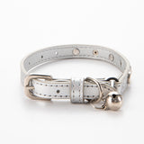 3 pcs Silver Stylish PU Leather Pet Collar - Anti-Loss, Puppy Bell, Star & Moon Design Width 1.2cm Total Length 35cm - Front View