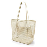 2 pcs Milky Casual Mesh Tote Bag - Shoulder Bag for Beach & Travel 35x17x37cm - Front View
