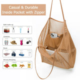 2 pcs Milky Casual Mesh Tote Bag - Shoulder Bag for Beach & Travel 35x17x37cm - 45-Degree Angle