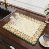 Green flowers Kitchen Drying Mat - Super Absorbent Dish & Cup Drainer Pad 50x60cm