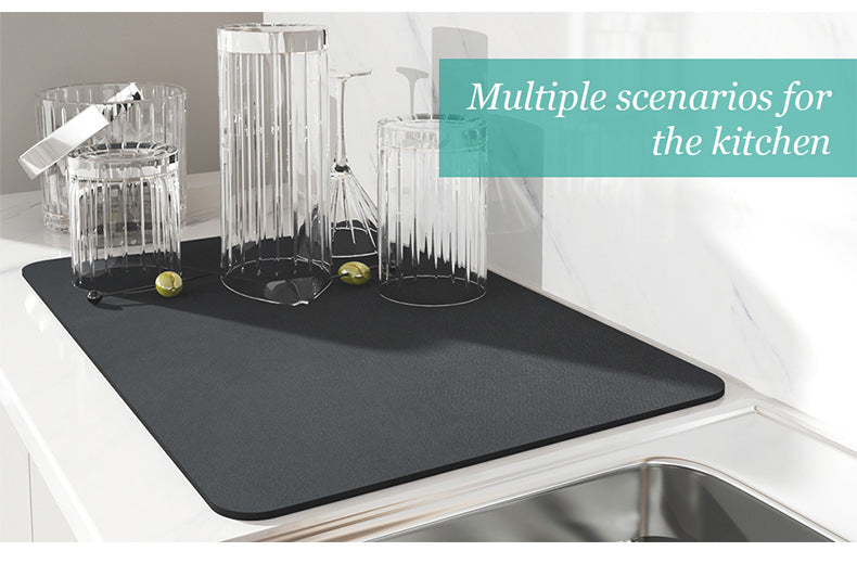 Orange flowers Kitchen Drying Mat - Super Absorbent Dish & Cup Drainer Pad 50x60cm