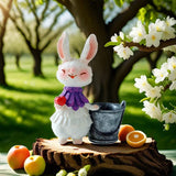 Purple Bunny with Bucket Whimsical Bunny Garden Decor - Easter Flower Pot Statue - Front View