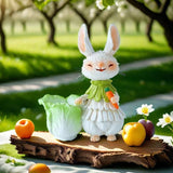 Green Bunny with Bucket Whimsical Bunny Garden Decor - Easter Flower Pot Statue - Side View