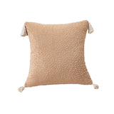 Milk tea yellow Set of 2 Textured Velvet Throw Pillow Covers with Tassels - Decorative Square Cushions 45*45cm - Front View