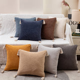 Milk tea yellow Set of 2 Textured Velvet Throw Pillow Covers with Tassels - Decorative Square Cushions 45*45cm