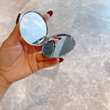 2 pcs Blue Sparkling Rhinestone Compact Mirror - Portable Folding Makeup Mirror with Full Diamond Design - Side View