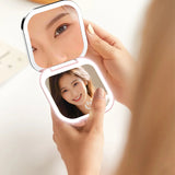 Black LED Makeup Mirror with Light - Portable Folding USB Rechargeable Compact Mirror with 3 Color Lighting - Front View