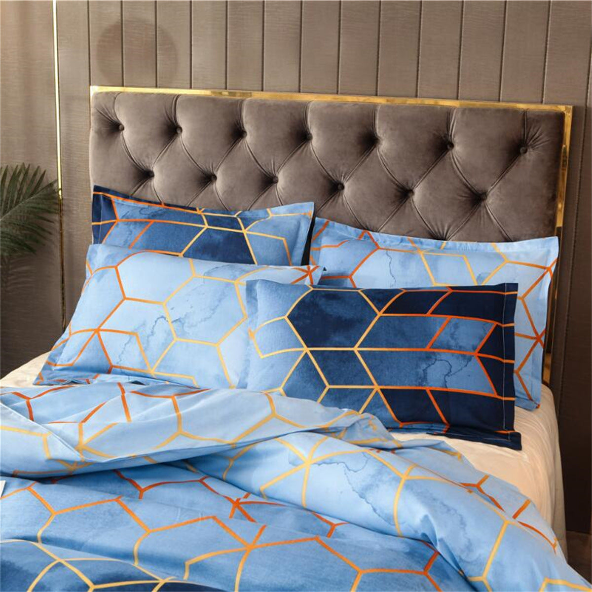 Geometric Print Duvet Cover - 3 Piece Blue Ombre Bedding Set Quilt cover 230x230cm-Pillow cover 51x76cm
