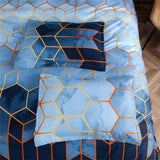 Geometric Print Duvet Cover - 3 Piece Blue Ombre Bedding Set Quilt cover 230X265cm-Pillowcase 51X92cm - Side View