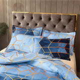 Geometric Print Duvet Cover - 3 Piece Blue Ombre Bedding Set Quilt cover 230X265cm-Pillowcase 51X92cm - Top-Down View