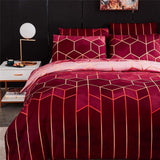 Geometric Print Duvet Cover - 3 Piece Red Ombre Bedding Set Quilt cover 230x230cm-Pillow cover 51x76cm - Side View