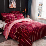 Geometric Print Duvet Cover - 3 Piece Red Ombre Bedding Set Quilt cover 230x230cm-Pillow cover 51x76cm - Top-Down View