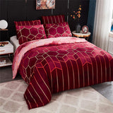 Geometric Print Duvet Cover - 3 Piece Red Ombre Bedding Set Quilt cover 230X265cm-Pillowcase 51X92cm - Front View