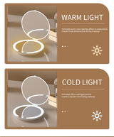 Khaki Portable LED Makeup Mirror with Tricolor Lights - Rechargeable Folding Travel Mirror