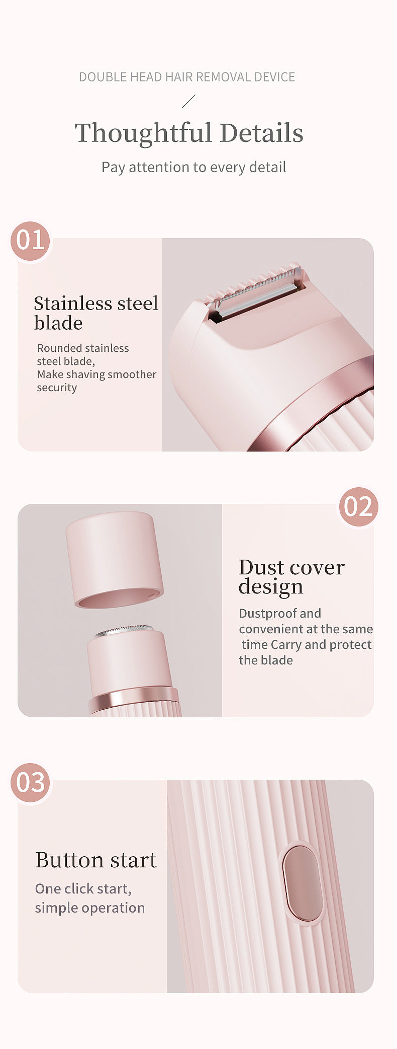 Pink Women?? Double-Headed Electric Shaver - Painless Hair Remover & Trimmer