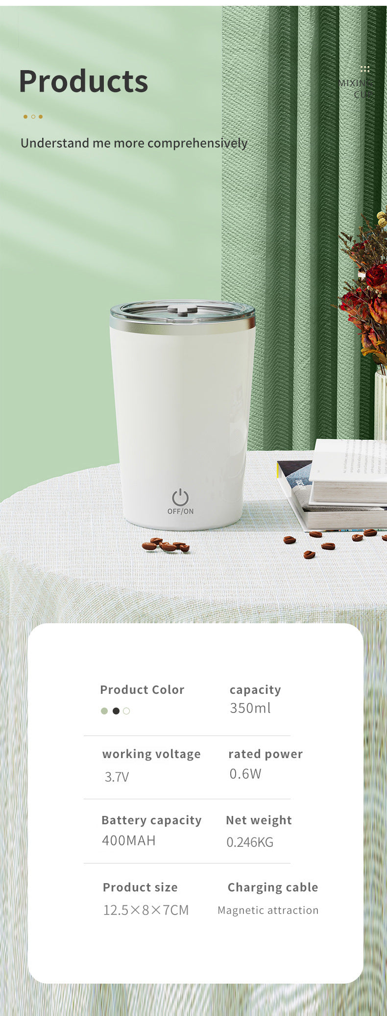 Pink Portable Automatic Mixing Coffee Cup - Stainless Steel Magnetic Stirrer(handle stlye)