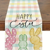Easter Table Runner - Linen Bunny Decoration, 72-Inch Set of 2 (Style 7)
