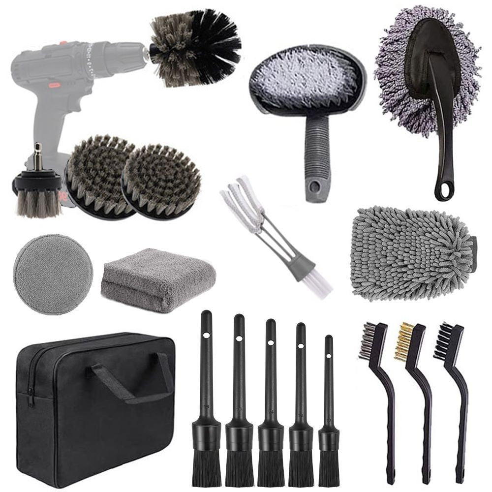 (Drill not included)Car Cleaning Supplies - Complete Auto Detail Brush Set for Interior, Exterior, Wheels & Tires - Power Scrubber Drill Brush Kit