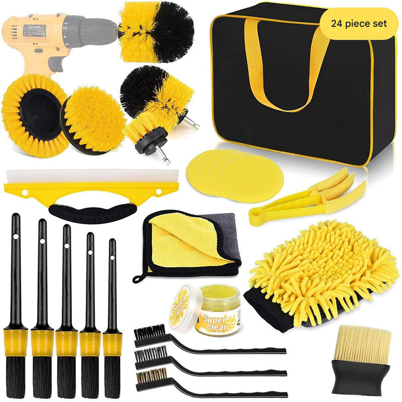 (Drill not included)Car Cleaning Supplies - Complete Auto Detail Brush Set for Interior, Exterior, Wheels & Tires - Power Scrubber Drill Brush Kit