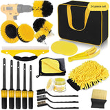 (Drill not included)Car Cleaning Supplies - Complete Auto Detail Brush Set for Interior, Exterior, Wheels & Tires - Power Scrubber Drill Brush Kit Included