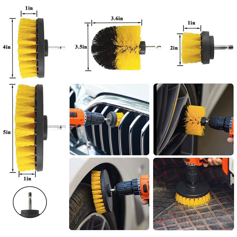 (Style 1)Car Cleaning Supplies - Complete Auto Detail Brush Set for Interior, Exterior, Wheels & Tires - Power Scrubber Drill Brush Kit Included
